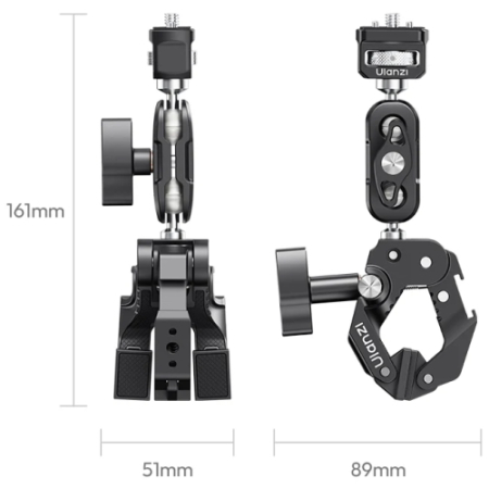 Ulanzi CO78 (C084) - zacisk Super Clamp z mini ramieniem Magic Arm z dwiema głowicami kulowymi - wymiary